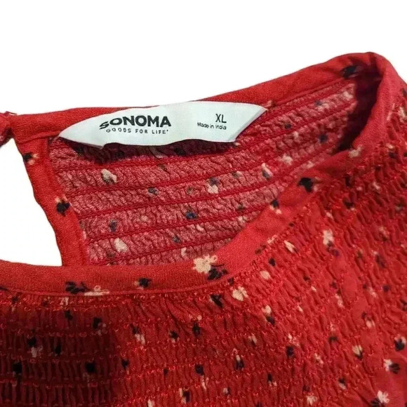 New Sonoma Long Sleeve Red Floral Blouse with Smocked Detail - Picture 7 of 7